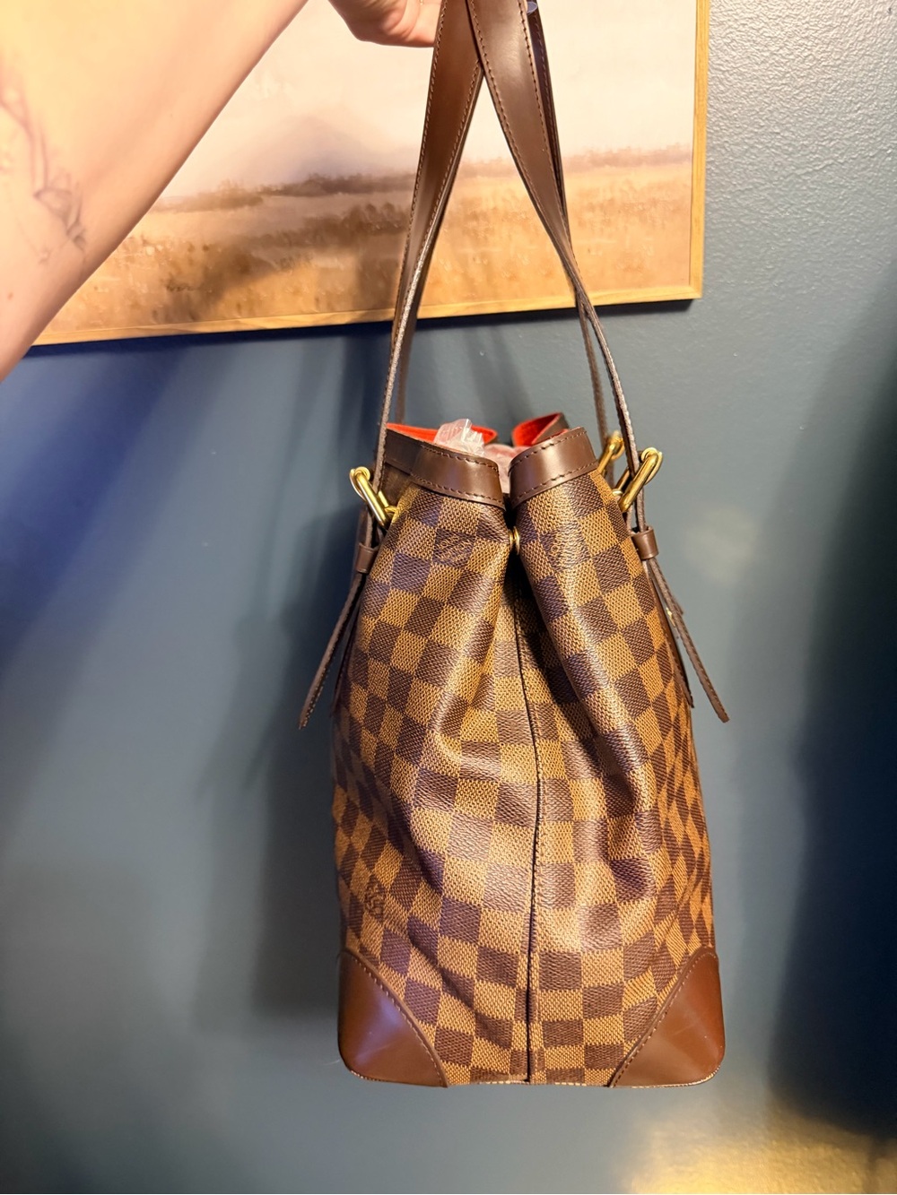 Vintage Louis Vuitton Brown Damier Ebene Hampstead MM Canvas Tote w/Gold Plaque - Picture 5 of 13